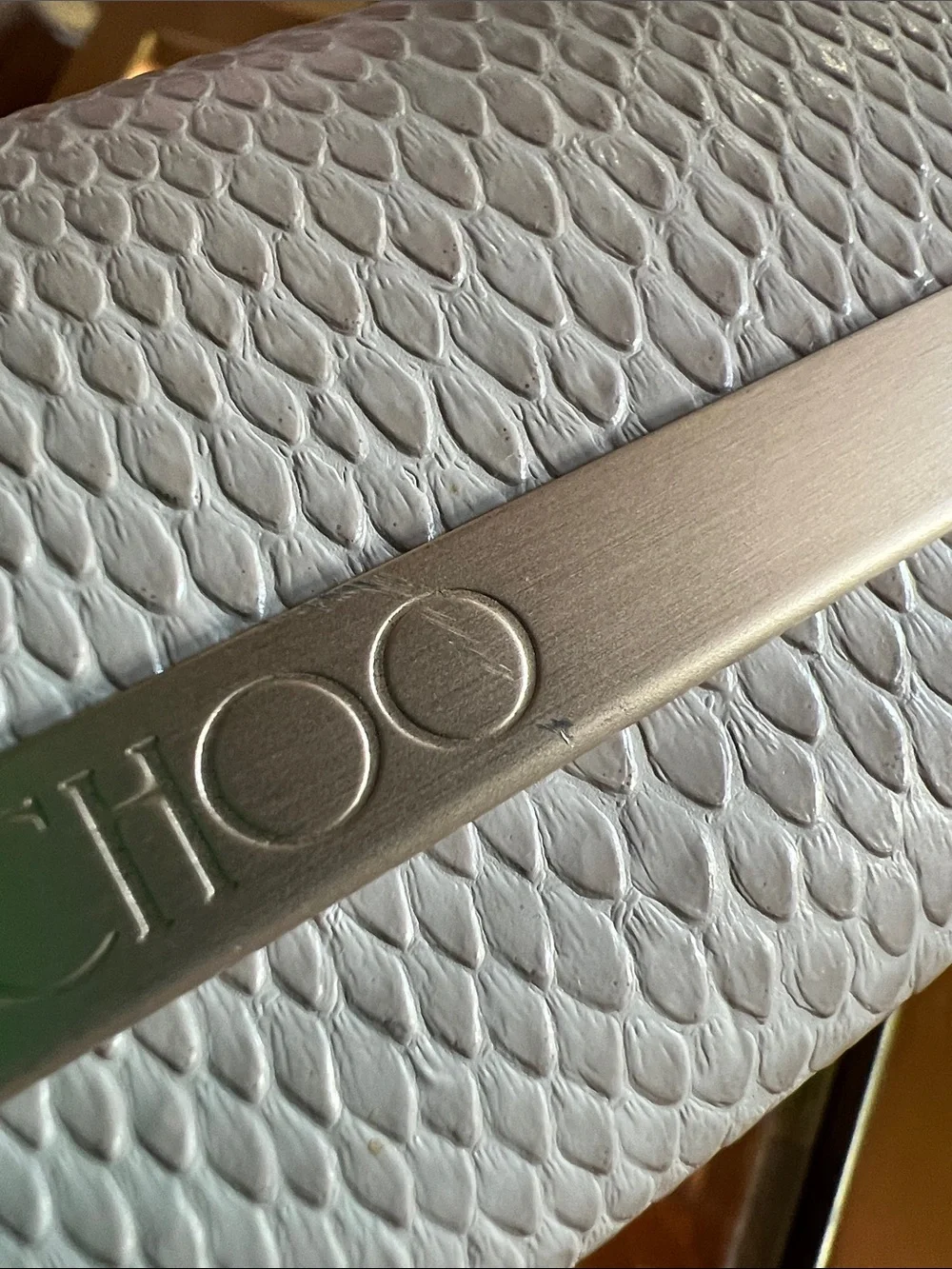 Jimmy Choo White Textured Sunglasses Case with Gold Accent